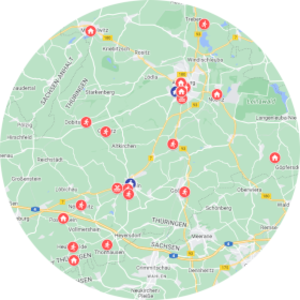 Karte mit den Kursorten der Volkshochschule Altenburger Land.