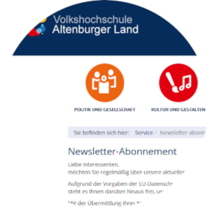 Screenshot der Website der Volkshochschule Altenburger Land (Ausschnitt).
